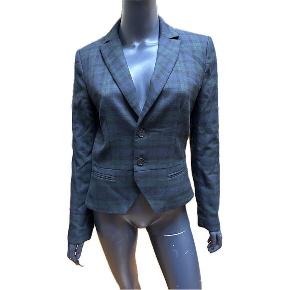 Zara Trafaluc Blazer Navy Green Plaid Cropped Medium - Picture 1 of 8